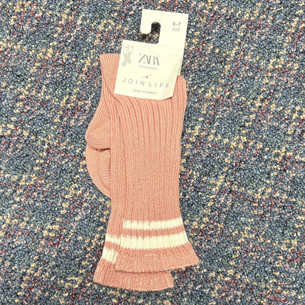 New Zara medium socks size 6-7 pink and white